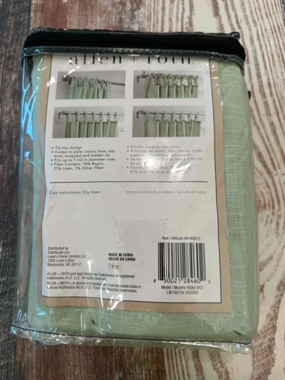 allen + roth Harlow Seagreen Light Filtering Tie Top Curtain Panel – 84